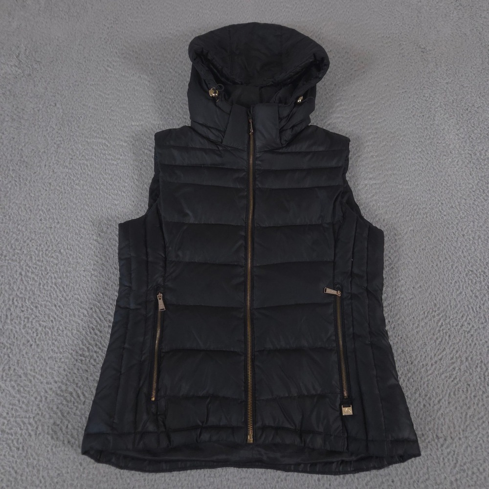 Michael Kors Vest Women Small Black Puffer Removable Hood Quilted Zip Up Outdoor